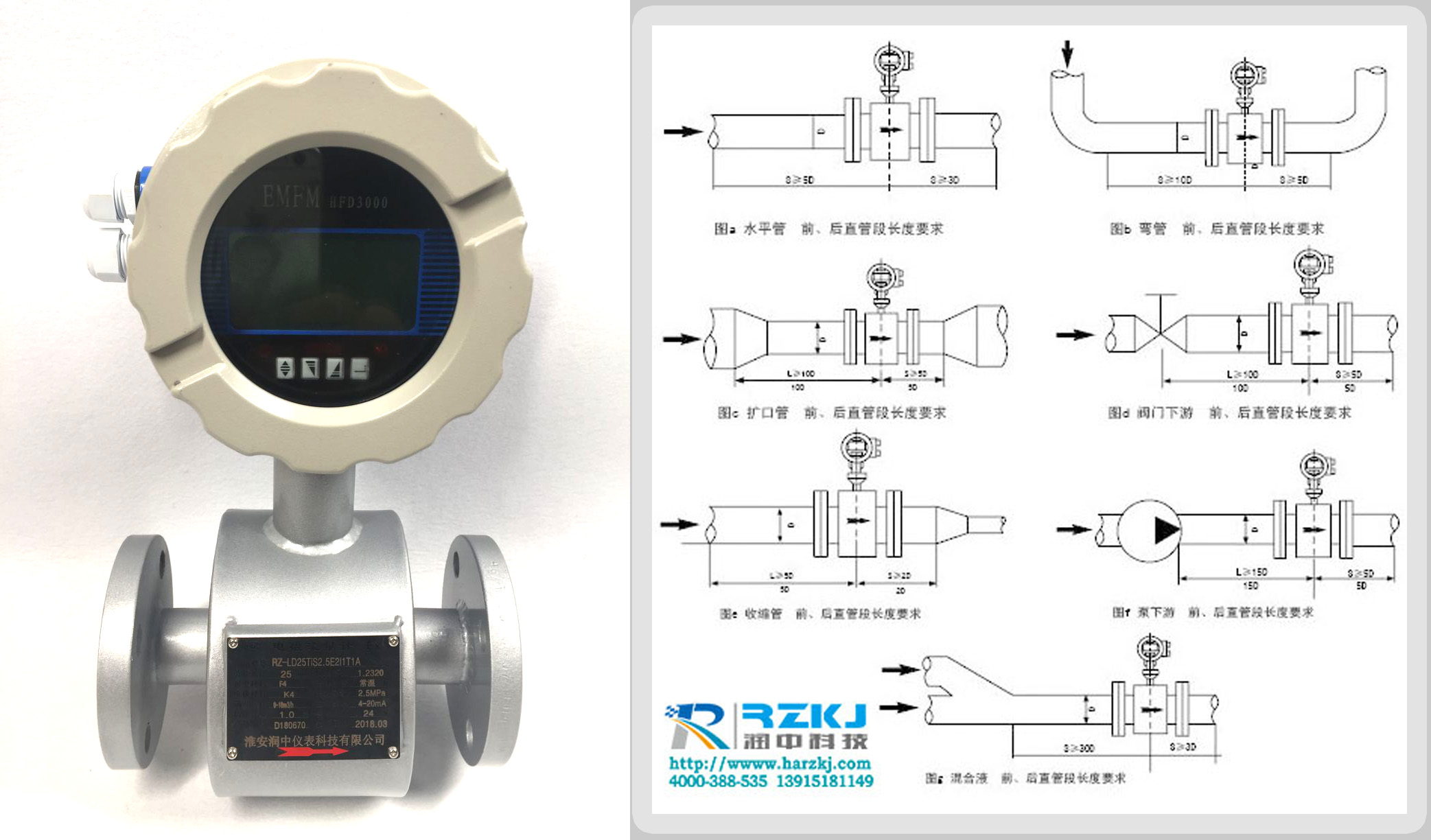 电磁流量计对于直管段的要求示意图